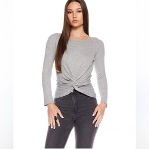 DREW Women's Heather Gray Knot-Front Long Sleeve Top Large